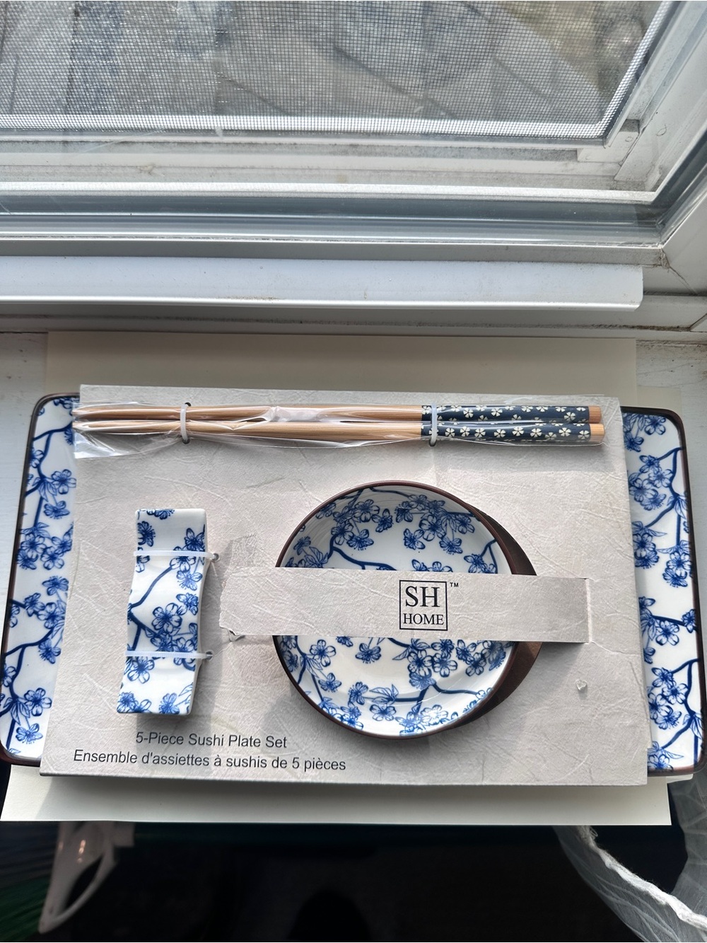 SH Home Blue Floral 5-Piece Sushi Plate Set